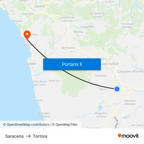 Saracena to Tortora map