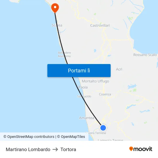 Martirano Lombardo to Tortora map