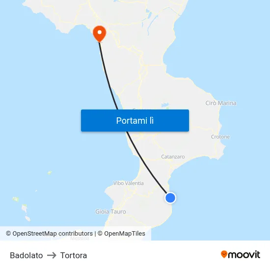 Badolato to Tortora map