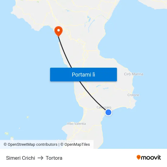 Simeri Crichi to Tortora map