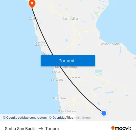 Sorbo San Basile to Tortora map