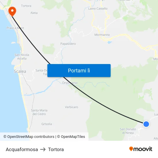 Acquaformosa to Tortora map