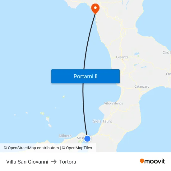Villa San Giovanni to Tortora map