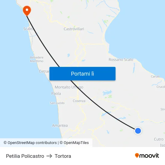 Petilia Policastro to Tortora map
