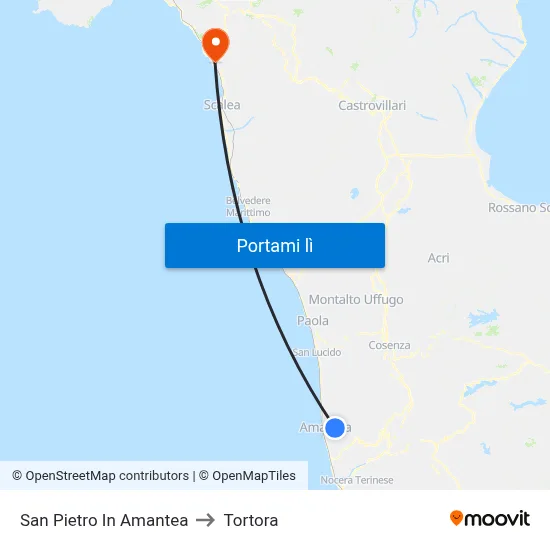 San Pietro In Amantea to Tortora map