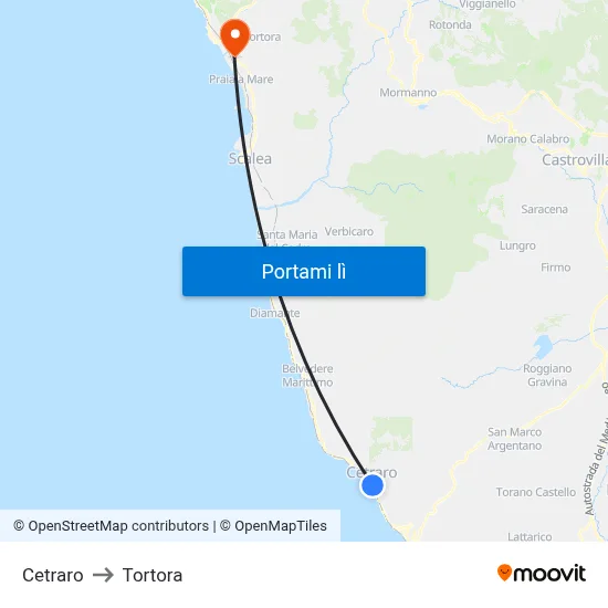 Cetraro to Tortora map