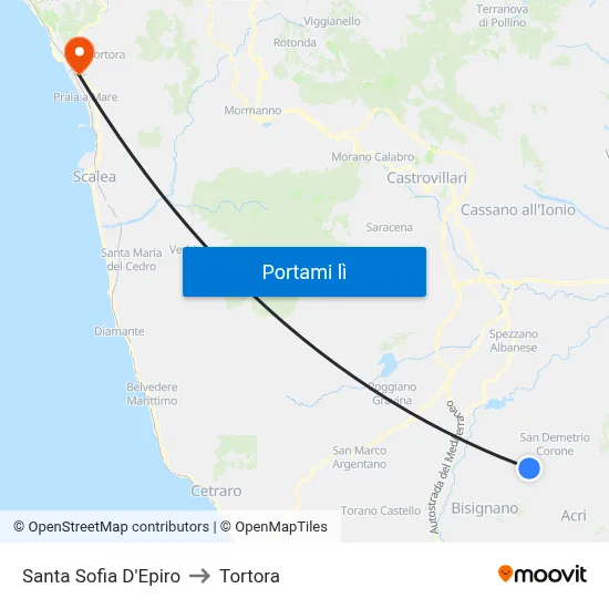 Santa Sofia D'Epiro to Tortora map