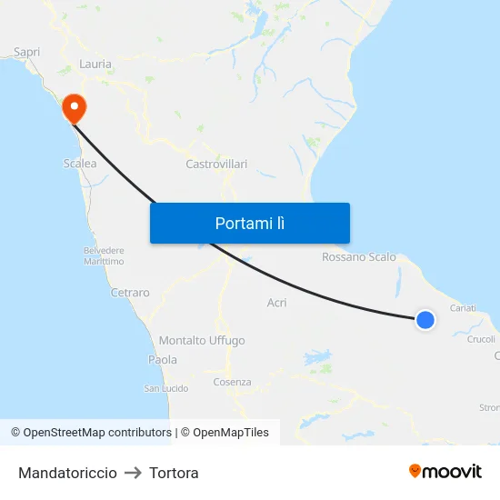 Mandatoriccio to Tortora map