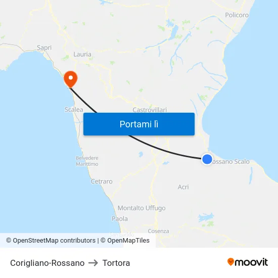 Corigliano-Rossano to Tortora map