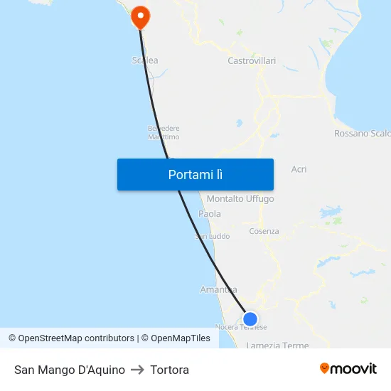 San Mango D'Aquino to Tortora map