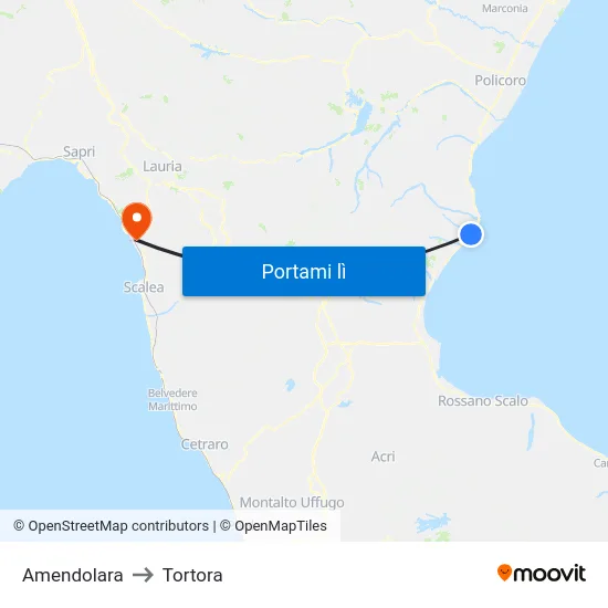 Amendolara to Tortora map