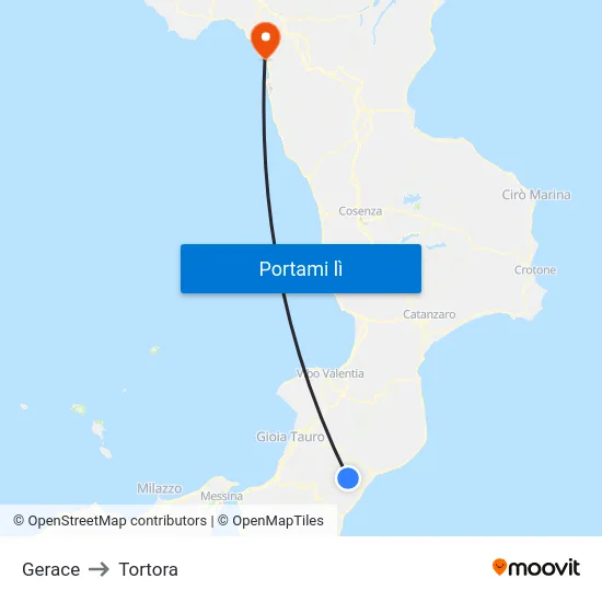Gerace to Tortora map