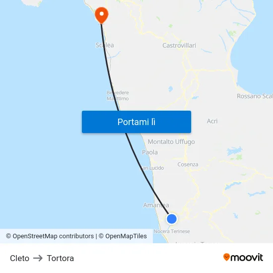 Cleto to Tortora map