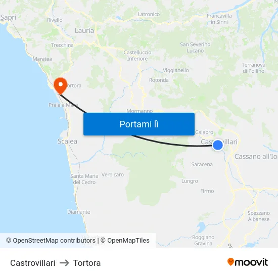 Castrovillari to Tortora map