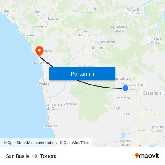 San Basile to Tortora map