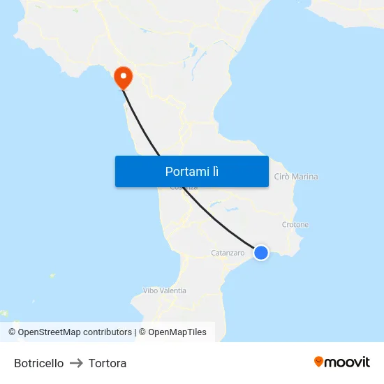 Botricello to Tortora map