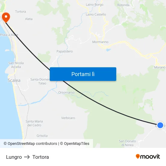 Lungro to Tortora map