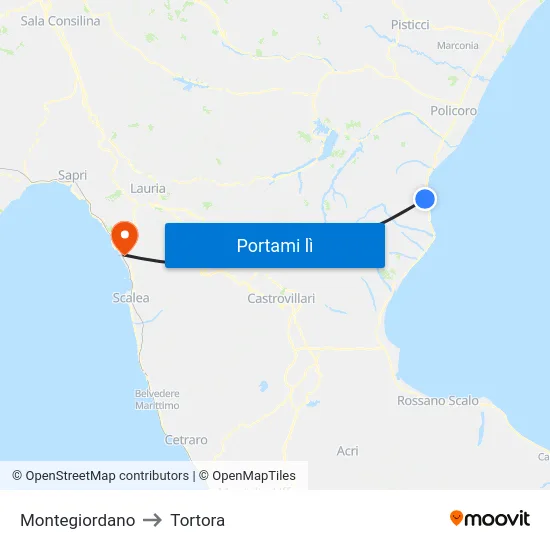 Montegiordano to Tortora map