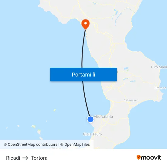 Ricadi to Tortora map