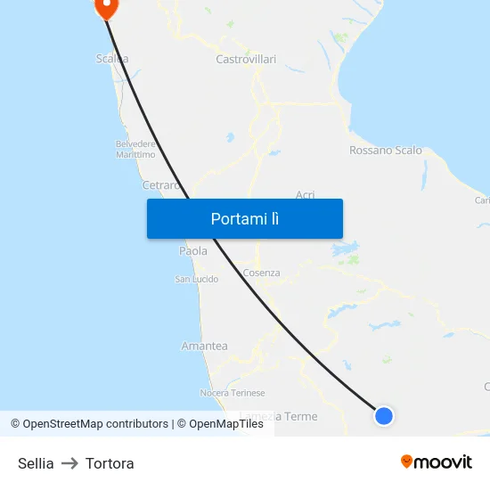 Sellia to Tortora map