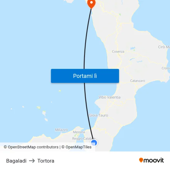 Bagaladi to Tortora map