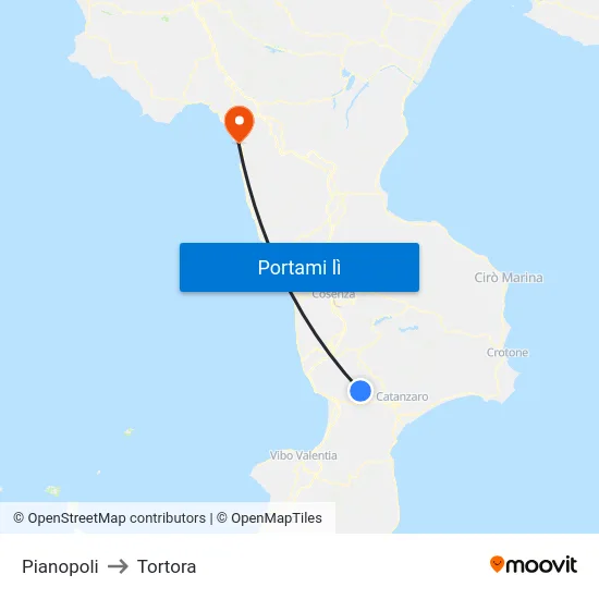 Pianopoli to Tortora map