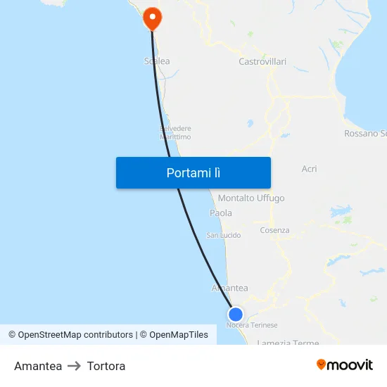Amantea to Tortora map