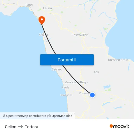 Celico to Tortora map