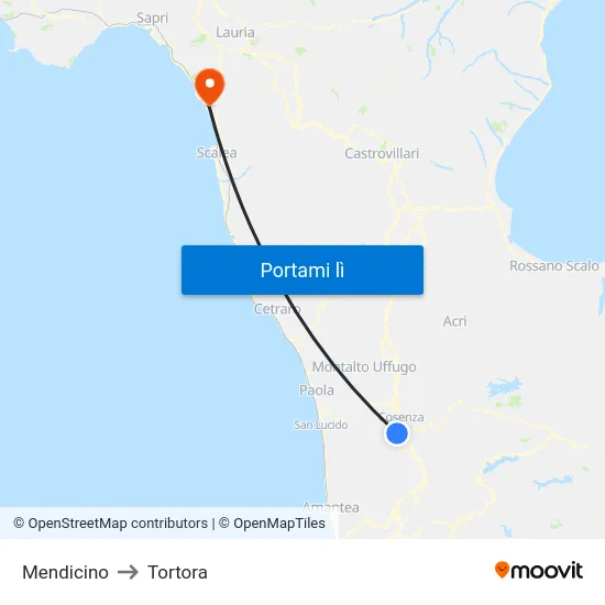 Mendicino to Tortora map