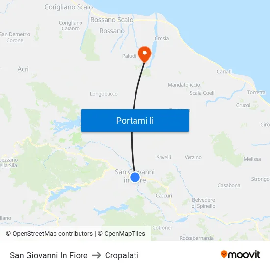 San Giovanni In Fiore to Cropalati map