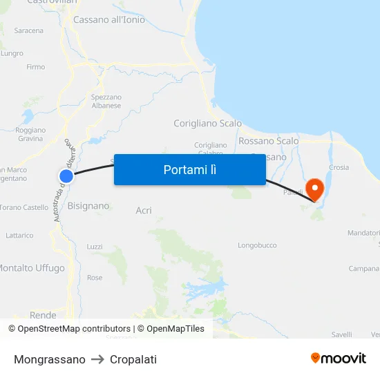 Mongrassano to Cropalati map