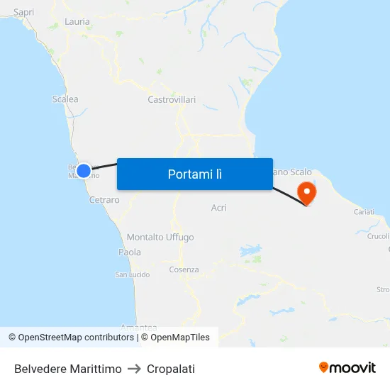 Belvedere Marittimo to Cropalati map