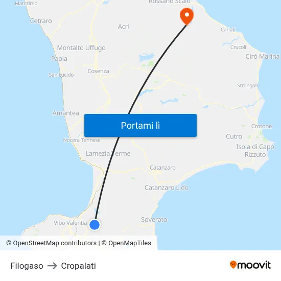 Filogaso to Cropalati map