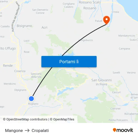 Mangone to Cropalati map