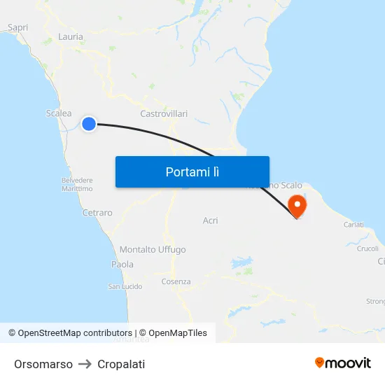 Orsomarso to Cropalati map