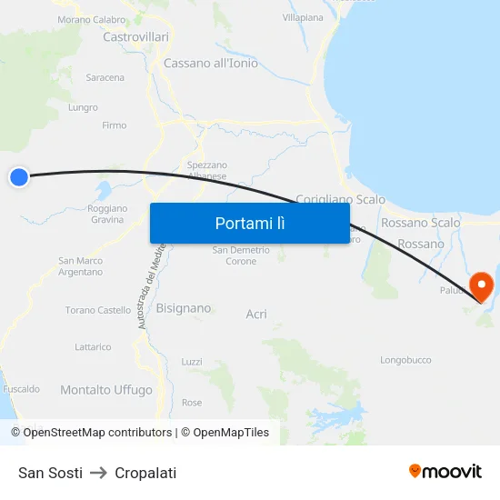 San Sosti to Cropalati map