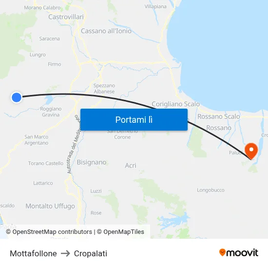 Mottafollone to Cropalati map