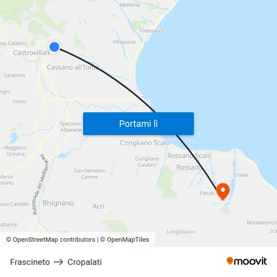 Frascineto to Cropalati map