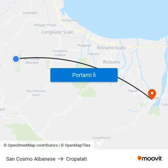 San Cosmo Albanese to Cropalati map