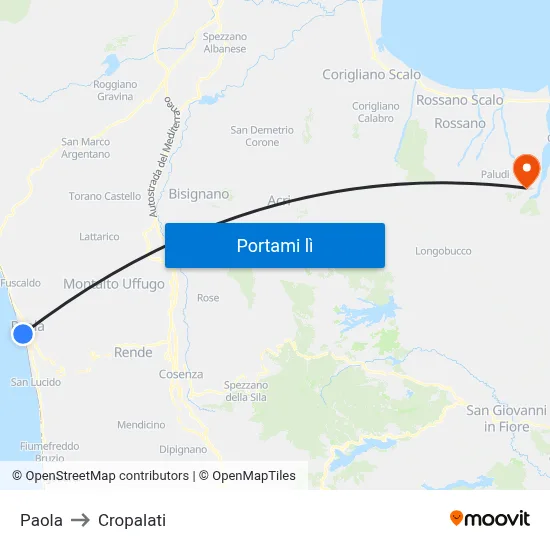 Paola to Cropalati map