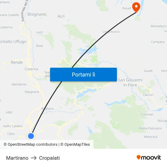 Martirano to Cropalati map