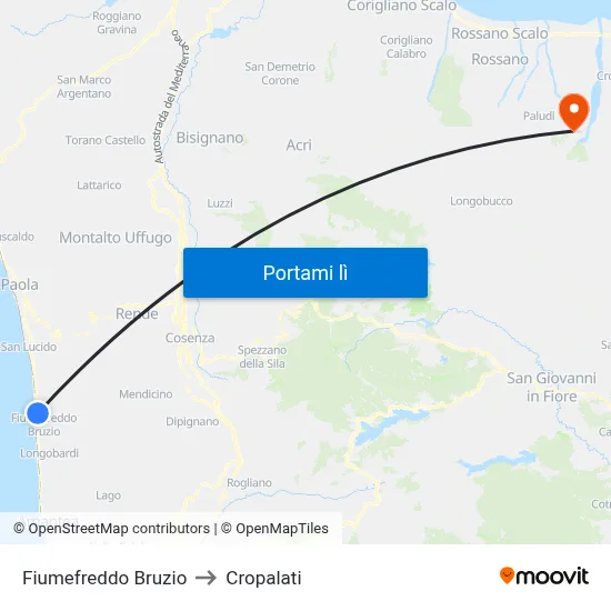 Fiumefreddo Bruzio to Cropalati map