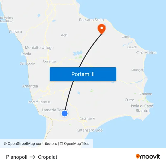 Pianopoli to Cropalati map