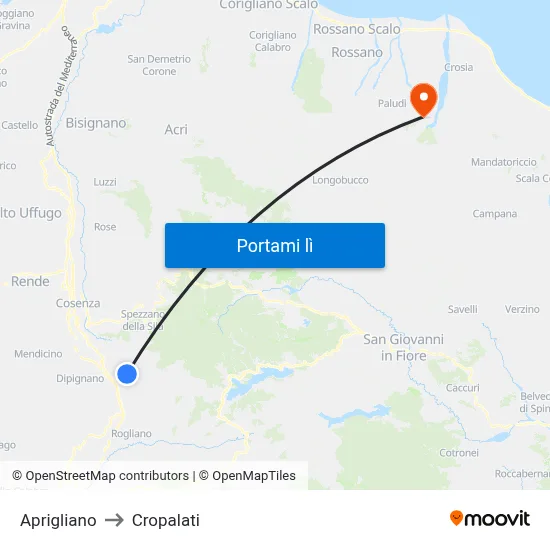 Aprigliano to Cropalati map
