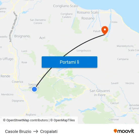 Casole Bruzio to Cropalati map