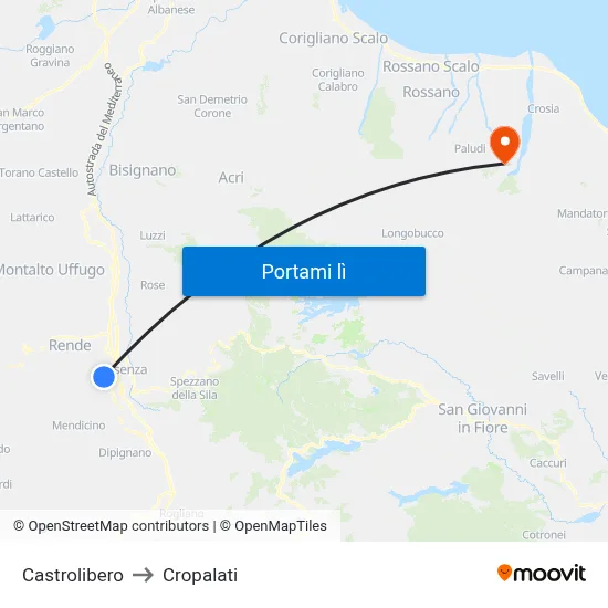 Castrolibero to Cropalati map