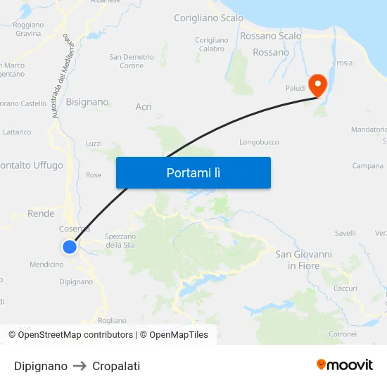Dipignano to Cropalati map