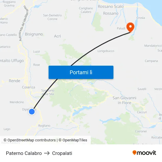 Paterno Calabro to Cropalati map