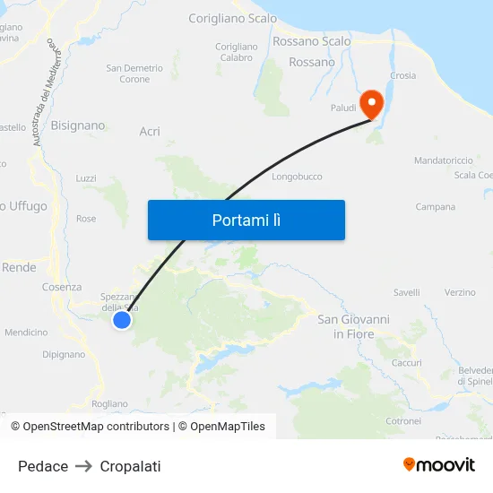 Pedace to Cropalati map