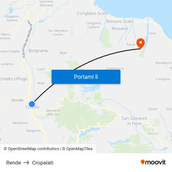 Rende to Cropalati map